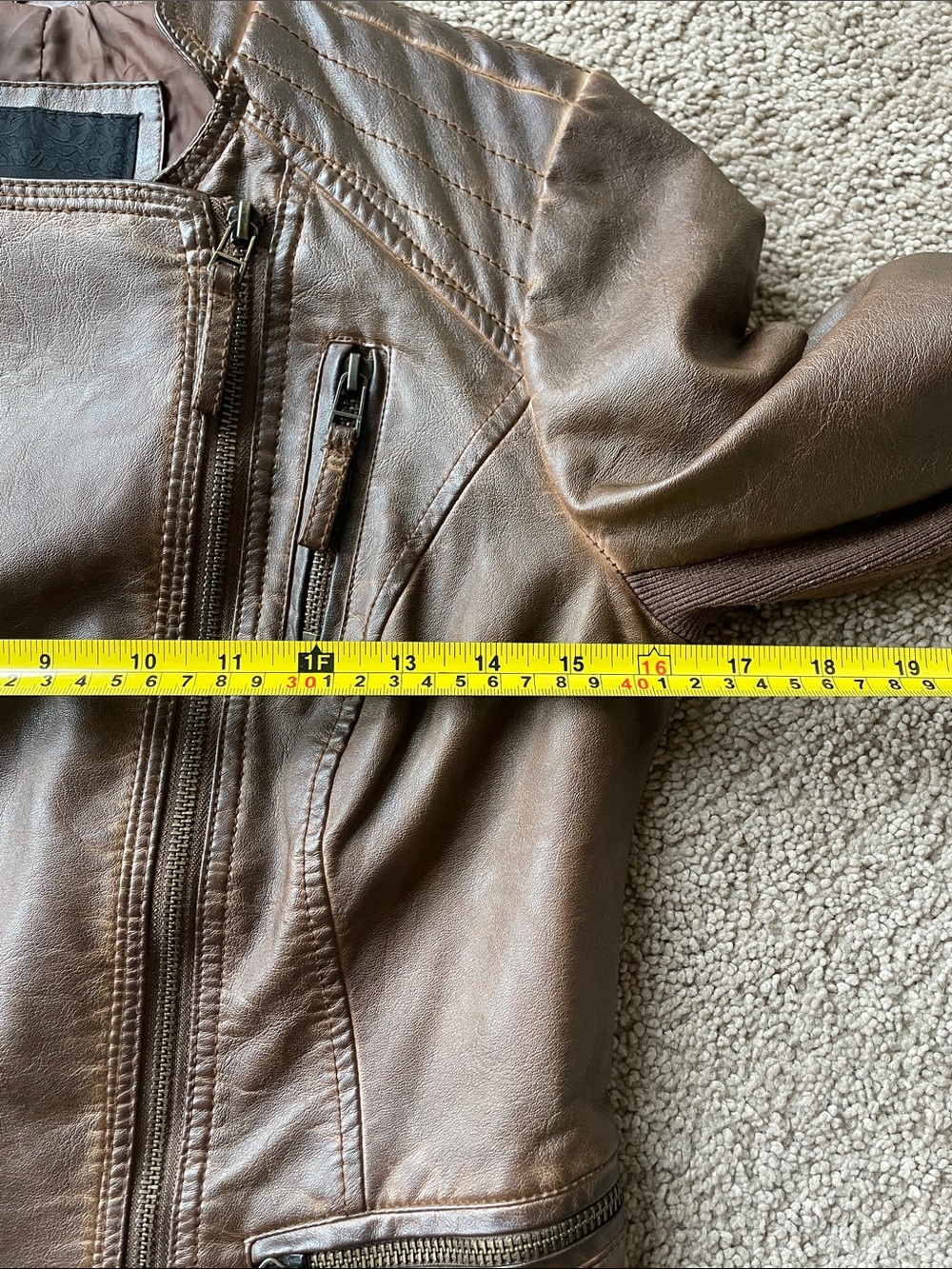 Maurices Brown Vegan Leather Moto Jacket XS Quilted Shoulders Preppy Streetwear - Picture 7 of 13